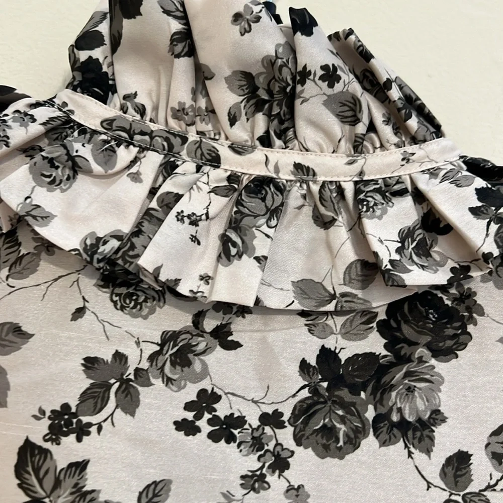 Tuckernuck Black Floral Ruffle-Neck Blouse on Cream